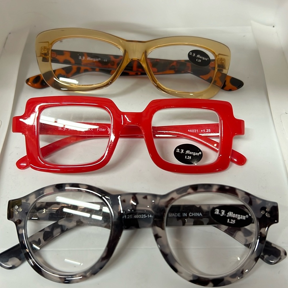 NWT three pairs of AJ Morgan Reader Glasses +1.25